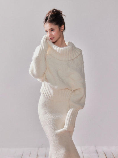 Glow Off-Shoulder Knit Sweater &amp; Mermaid Skirt Set