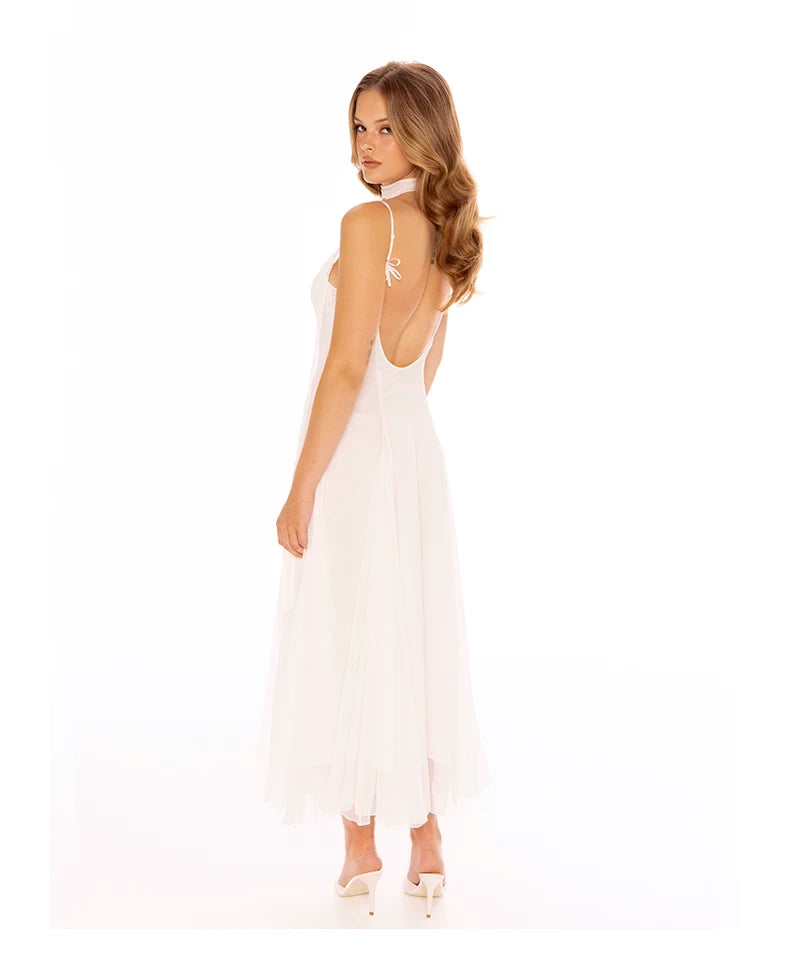 Sheer Bow-Detail Draped Maxi Dress