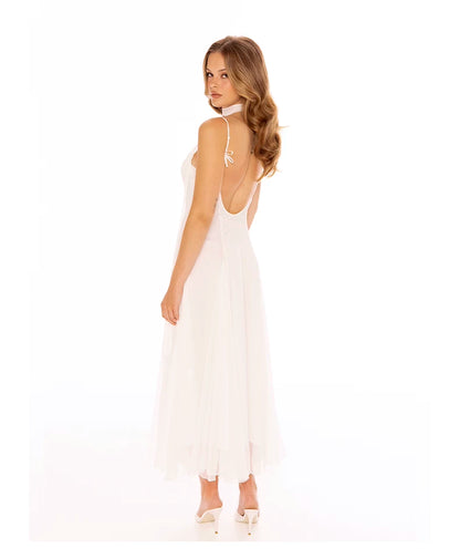 Sheer Bow-Detail Draped Maxi Dress