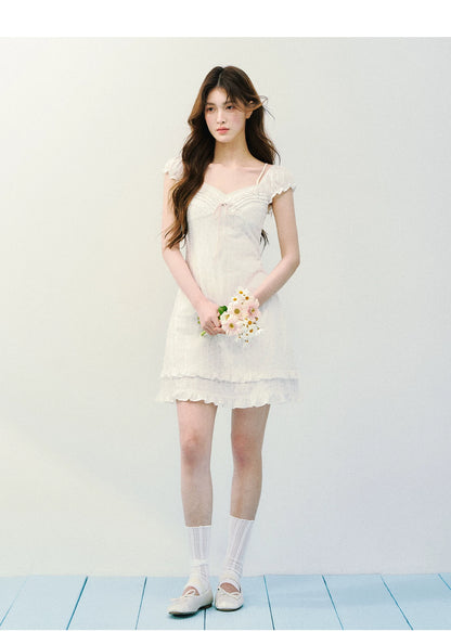 Vintage Floral Layered Square-Neck Dress