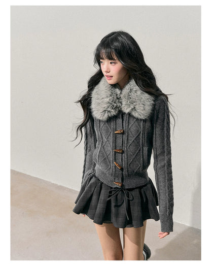 Cable Knit Toggle Cardigan Sweater