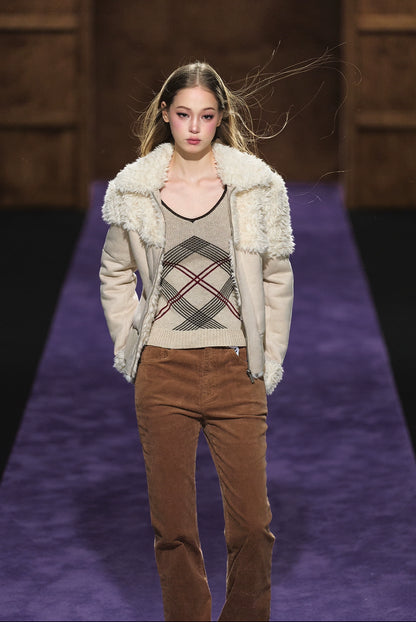 Faux Shearling Fitted Fur-Collar Jacket