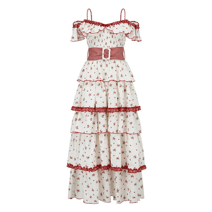 French Pastoral Floral Tiered Maxi Dress