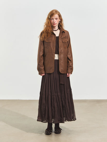 Multi-Pocket Suede Utility Jacket