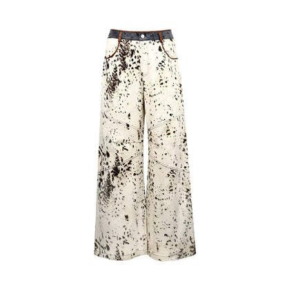 American Leopard Print Wide-Leg Denim Pants