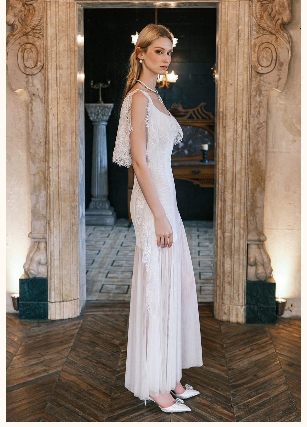 Fille Lace Panel Mesh Mermaid Dress