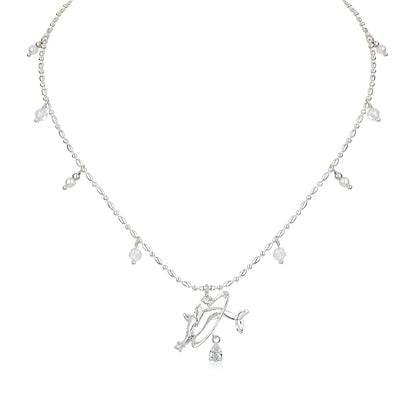 Silver Beaded Whale Pendant Necklace