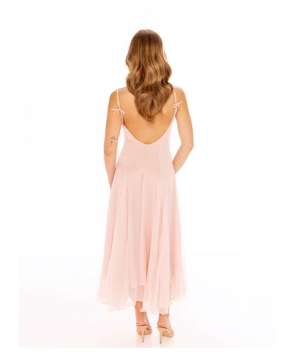 Sheer Bow-Detail Draped Maxi Dress