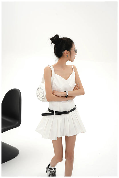 Asymmetric Zip-Back Pleated Camisole Dress