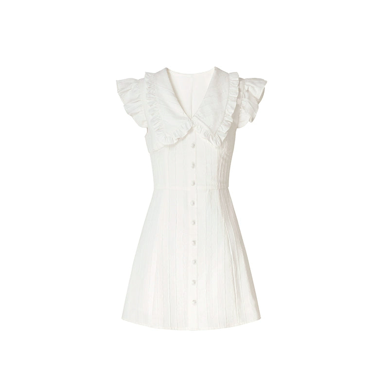White Doll Collar A-line Waist Gathered Dress