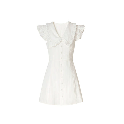 White Doll Collar A-line Waist Gathered Dress