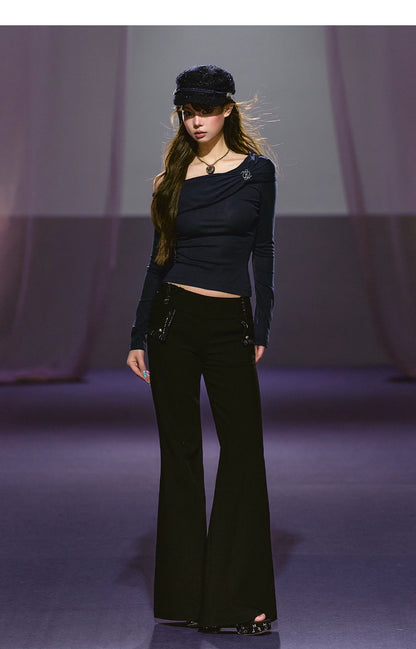 Asymmetric Ruched Embroidered Off-Shoulder Top