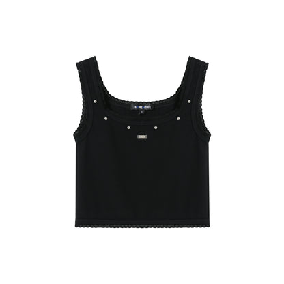 Lace Trimmed Stud Knit Vest