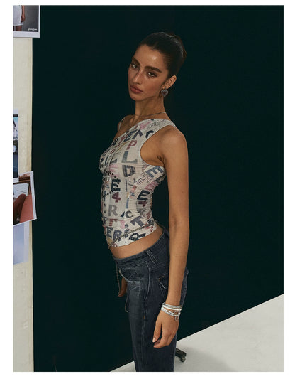 Vintage Graphic One-Shoulder Cinched Crop Tee