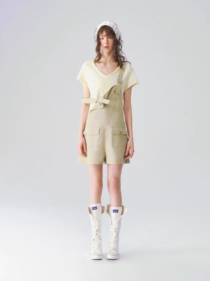 Linen Blend Utility Suspender Shorts