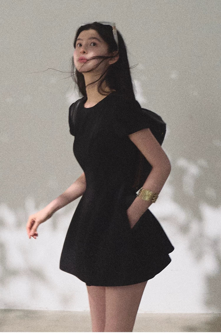 Detachable Crocheted Peter Pan Collar Cinched-Waist Mini Dress