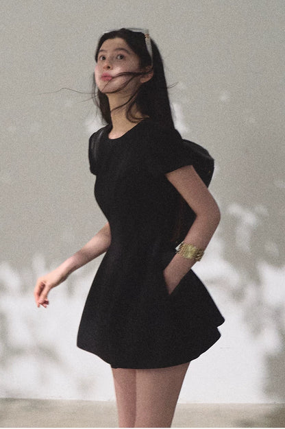 Detachable Crocheted Peter Pan Collar Cinched-Waist Mini Dress