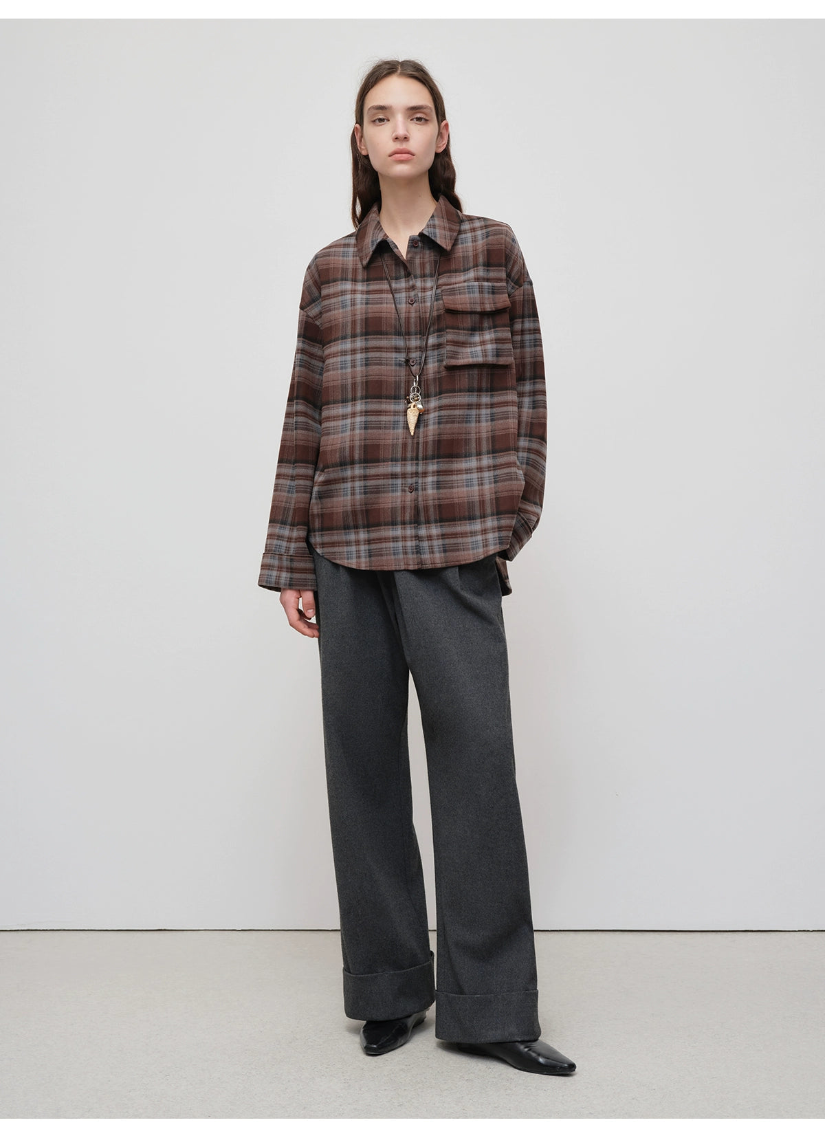 Vintage Purple-Brown Plaid Brushed Shirt