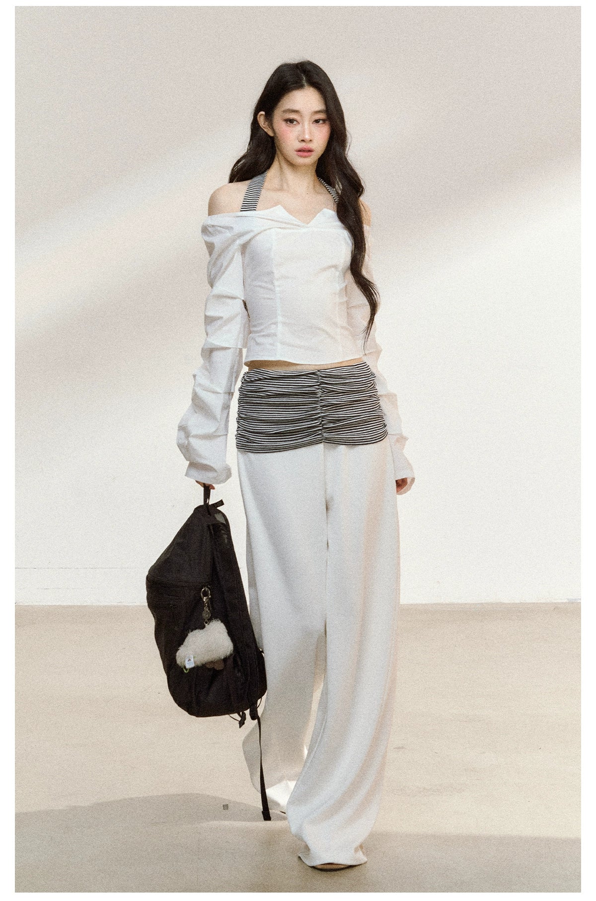 White V-Neck Off-Shoulder Cropped Blouse