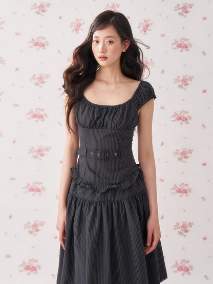 Vintage Floral Waist-Cinching Two-Piece Skirt Set