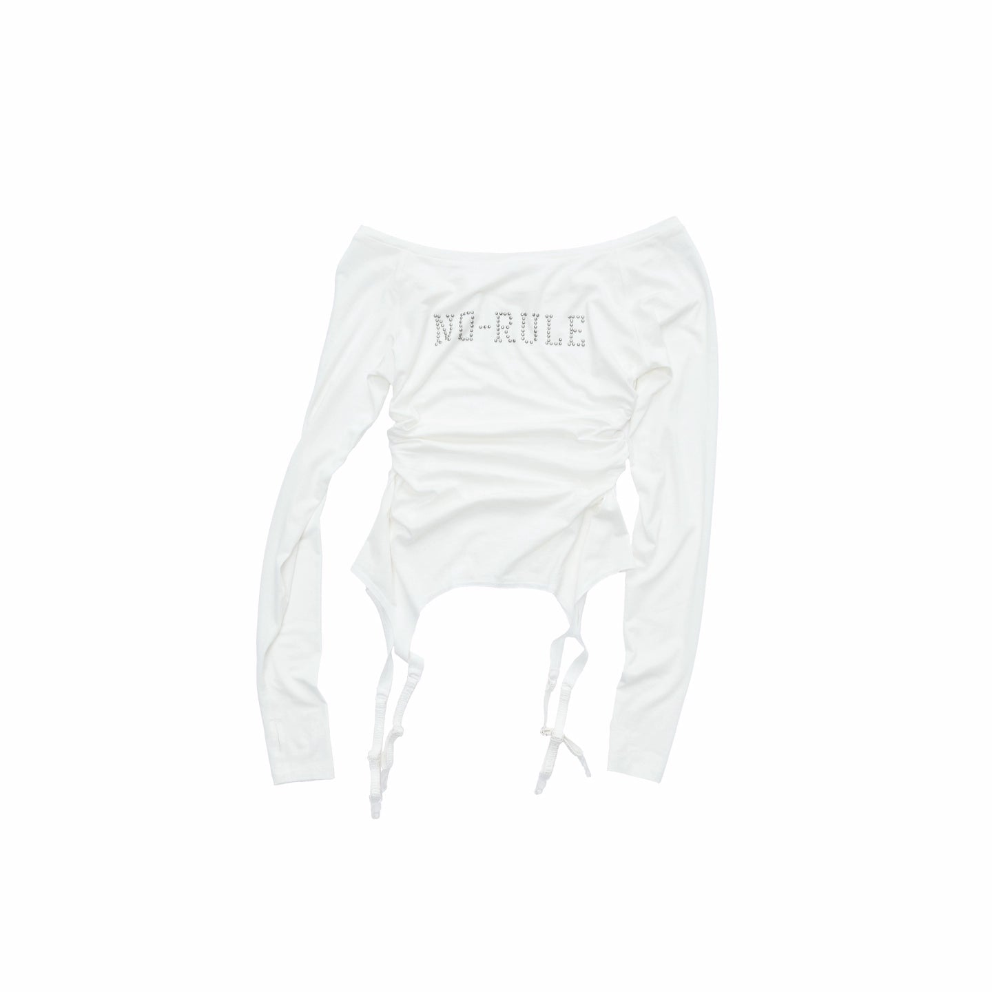 Crystal-Studded Boat-Neck Knit Blouse