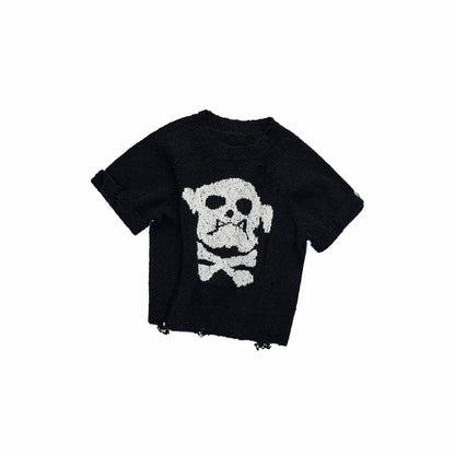 Skeleton Distressed Knit Short Sleeve Top