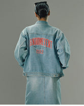 Text Embroidered Denim Jacket - CHINASQUAD