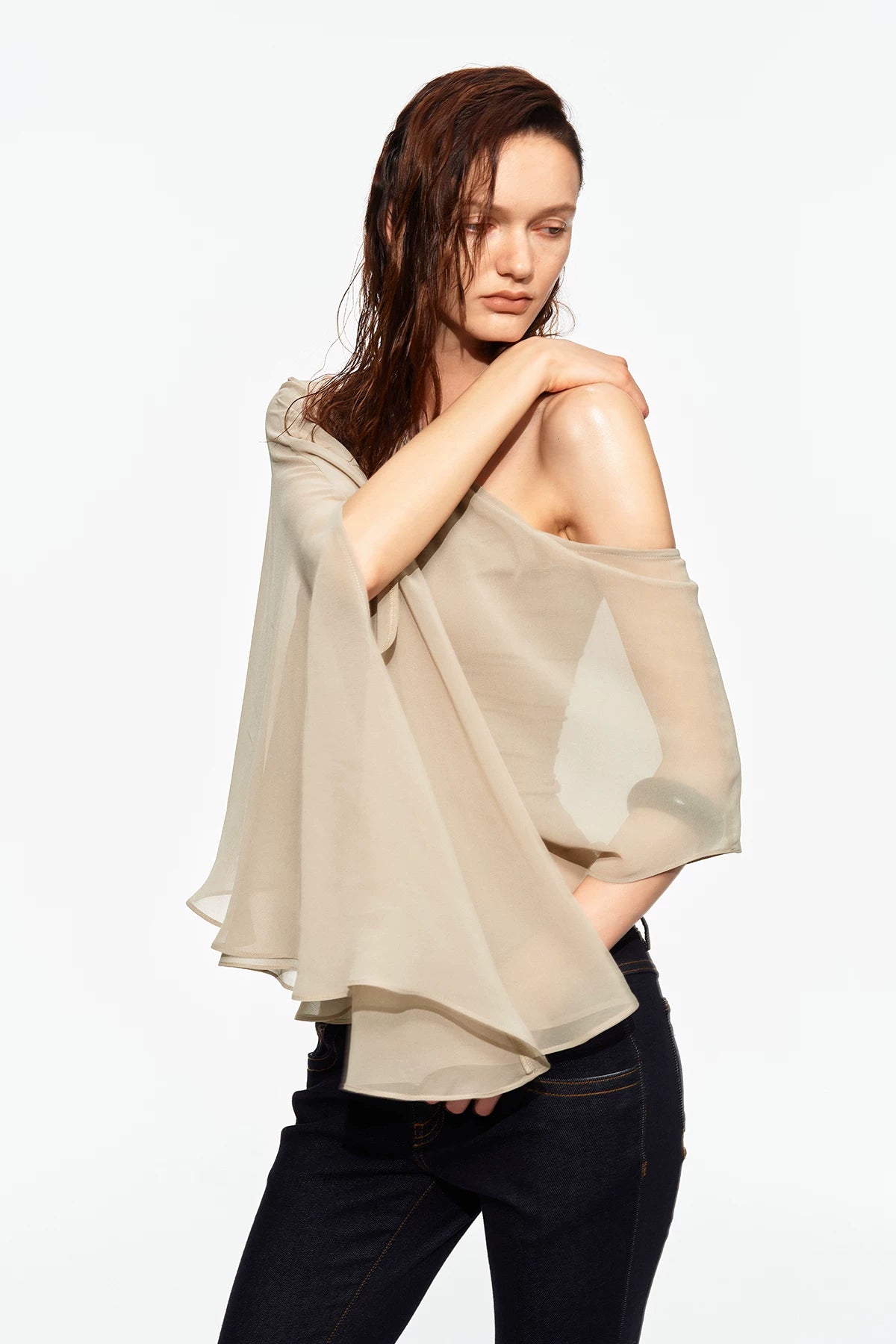 Matte Chiffon Cape Top