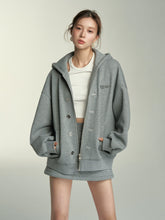 Grey Button-Up Hooded Sweatshirt & Skirt Set - CHINASQUAD