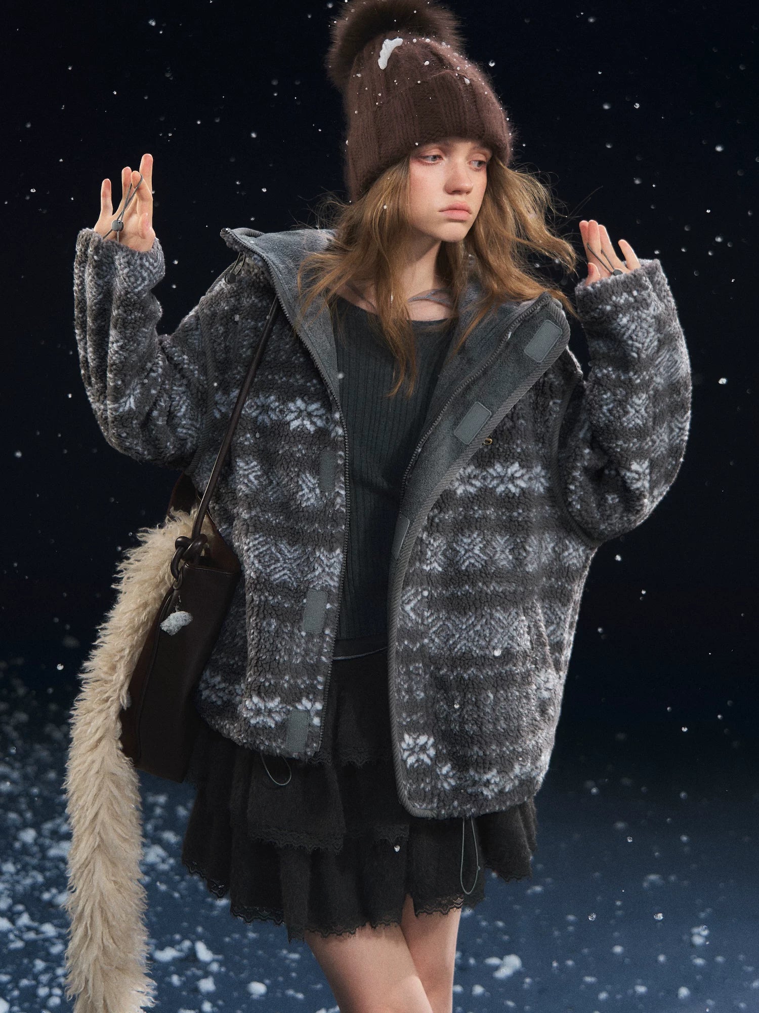 Jacquard Polar Fleece Hooded Casual Jacket