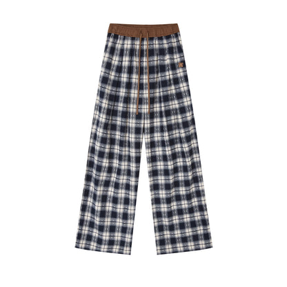 Lazy Plaid Wide-Leg Casual Pants - CHINASQUAD