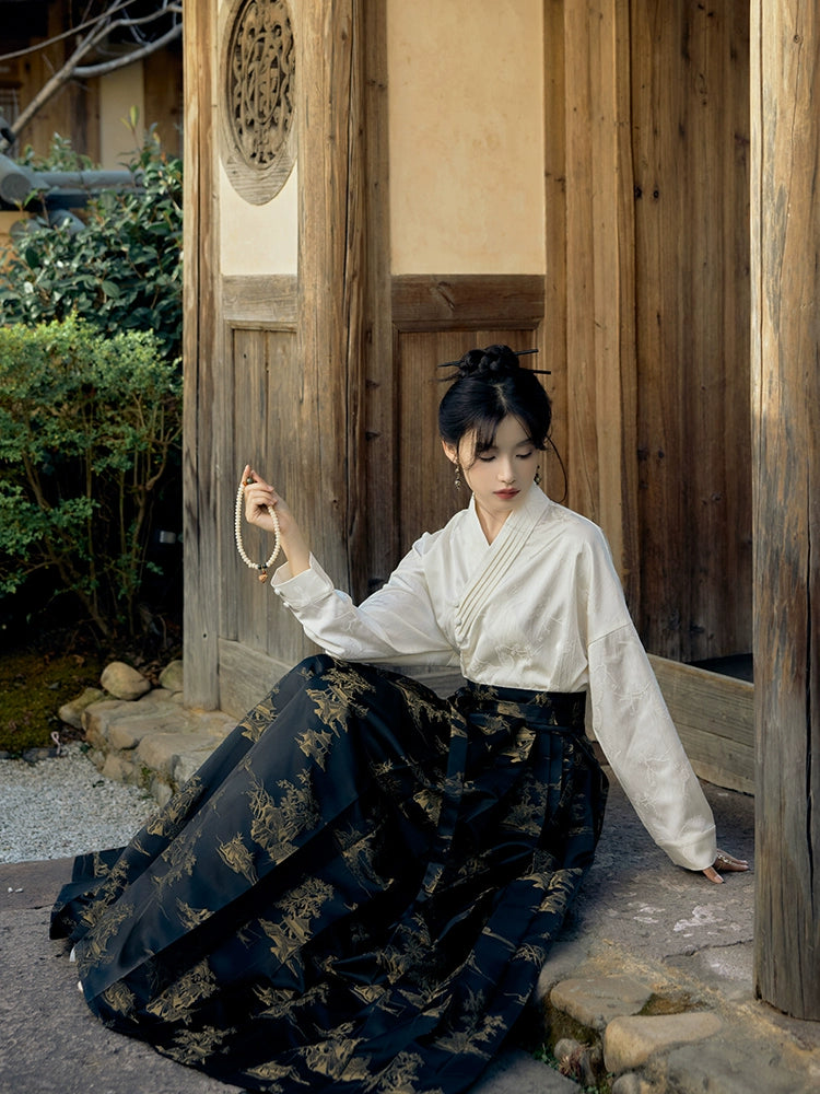 &quot;江上烟树&quot; Black Horse-face Hanfu Skirt