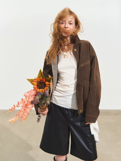 Suede Fog-Effect Oversized Jacket