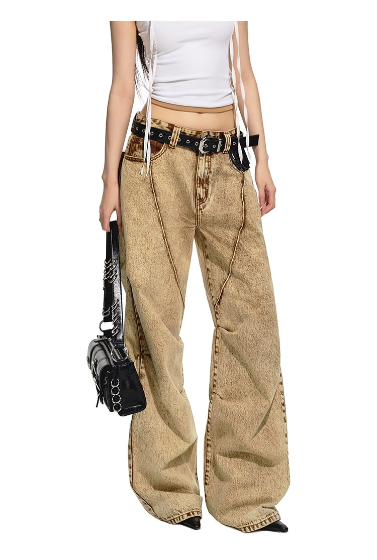 Brown Retro Loose-fit Wide-leg Jeans - CHINASQUAD