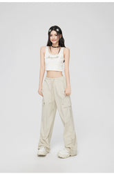 Ruched Wide-Leg Cargo Pants - CHINASQUAD