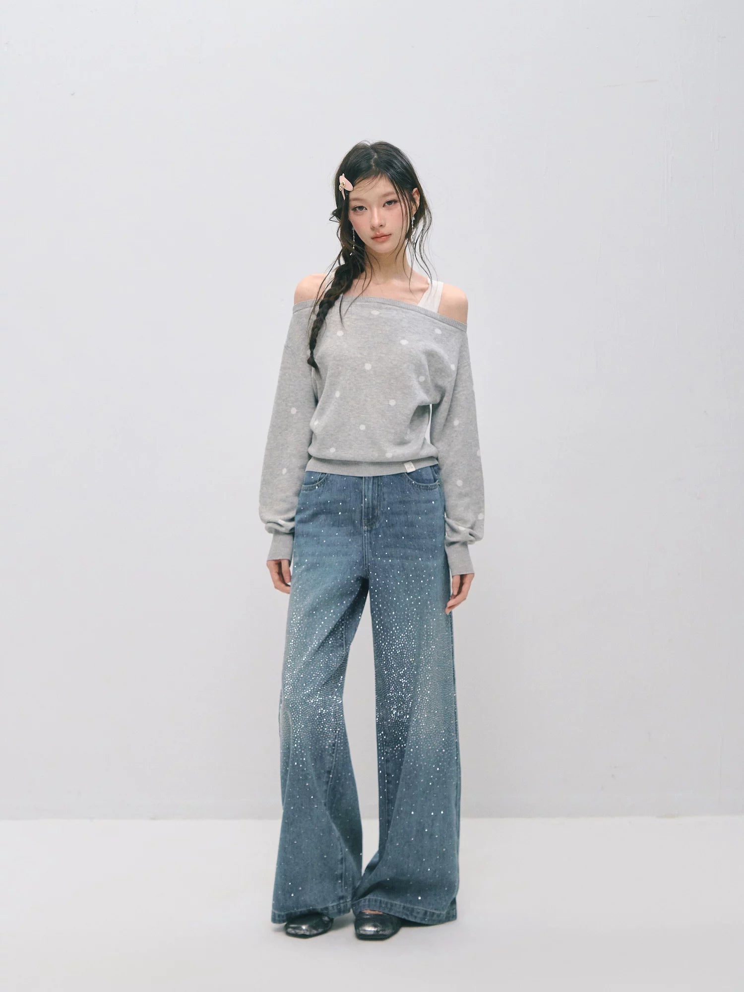 Vintage Straight-Leg Sparkle Denim Jeans
