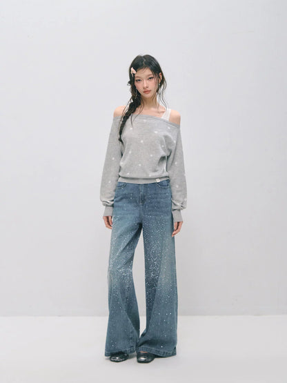 Vintage Straight-Leg Sparkle Denim Jeans
