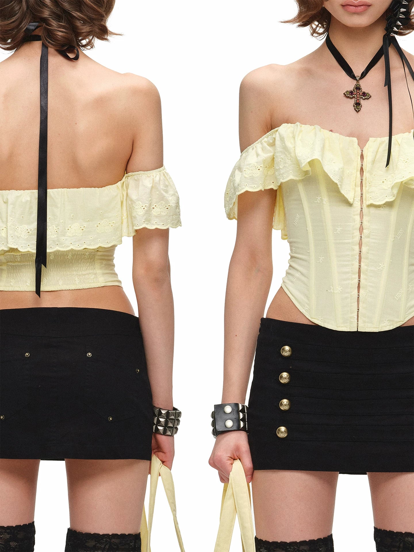 Off-Shoulder Ruffle Corset Rose Top 1Jinn Studio