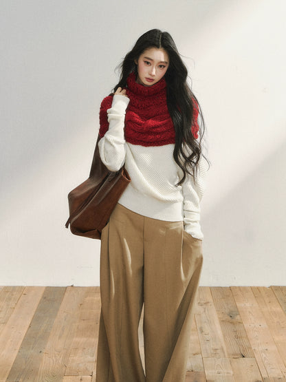 Two-Tone Knitted Fuzzy Pullover Shawl