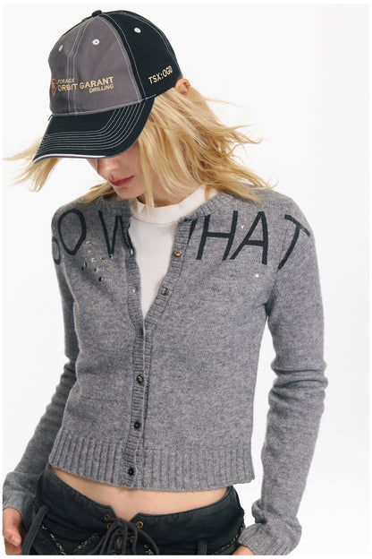 Soft Wool Punk Letter Knit Cardigan