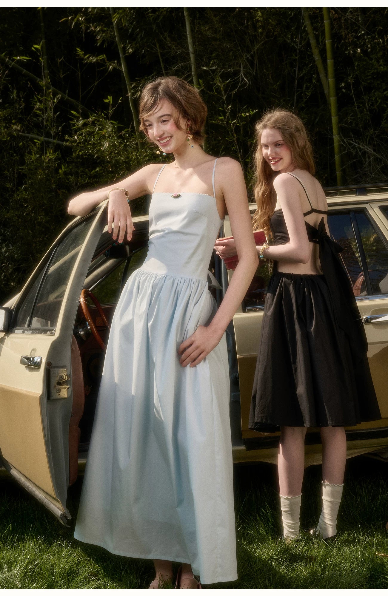 Baby Blue Bow-Tie Layered Maxi Dress