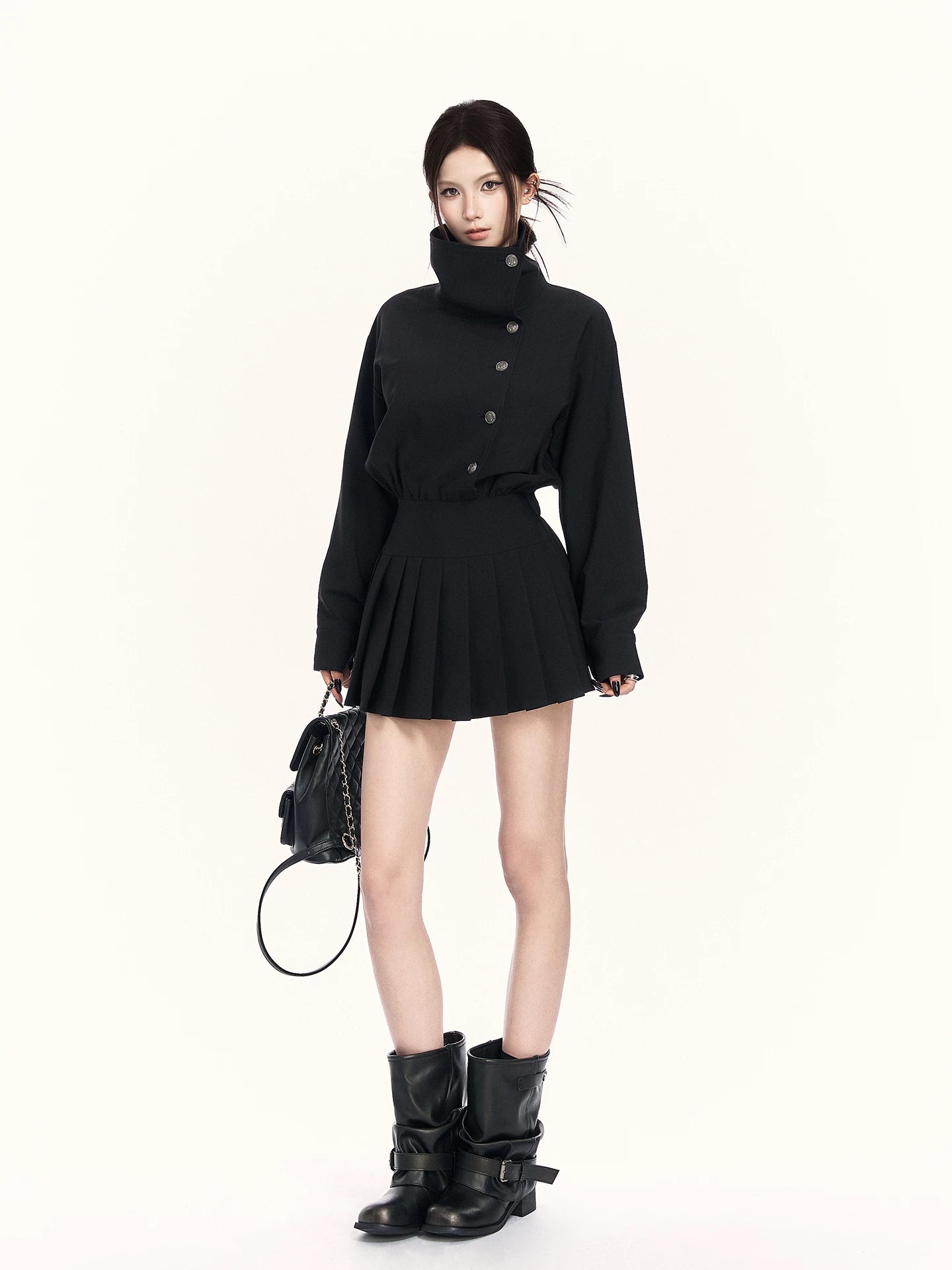 Trench-Inspired Pleated Waist Dress