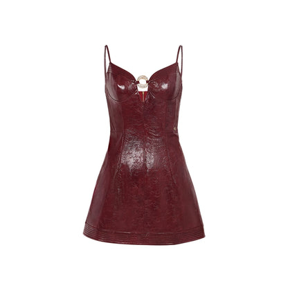 Leah Eco Leather Metal Ring Strap A-Line Dress