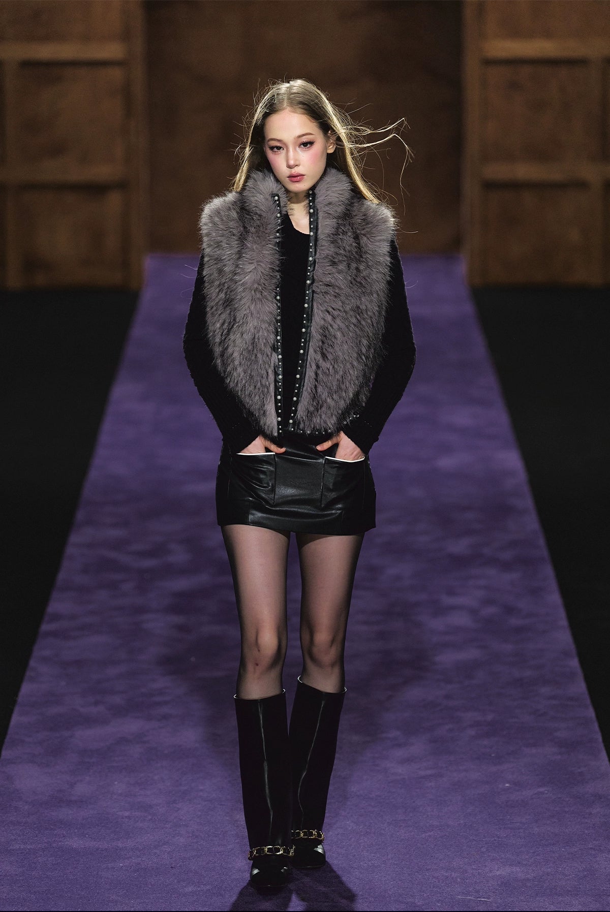 Beaded Faux Fur Layered Vest