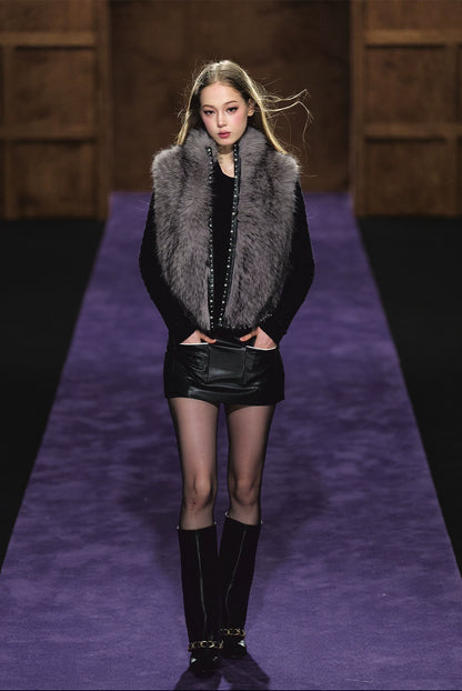 Beaded Faux Fur Layered Vest