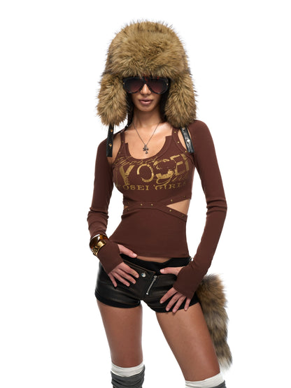 Metallic Logo Cutout Raglan Knit Blouse