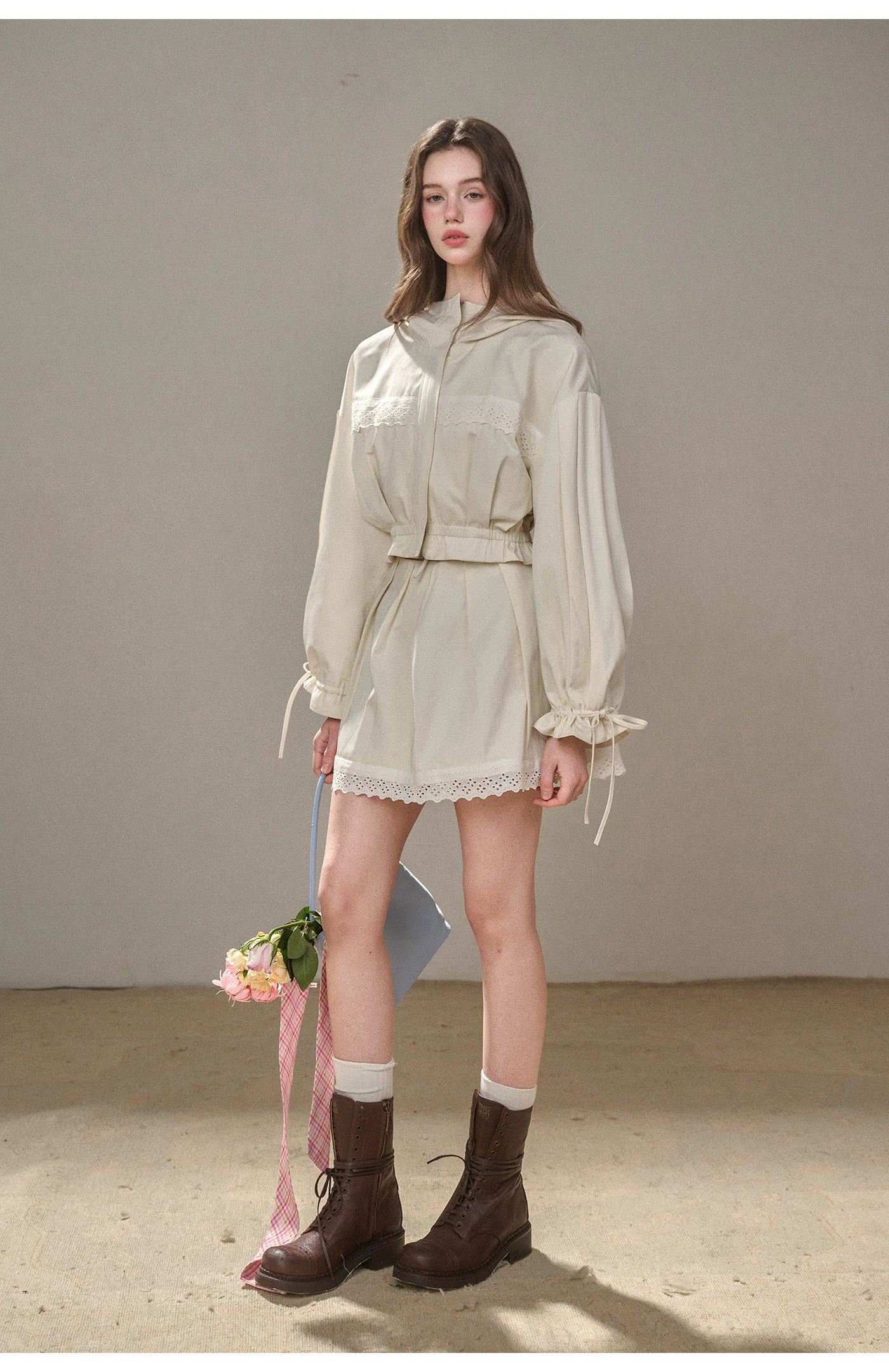 &quot;A Cup of Milk&quot; Relaxed Cotton Trench &amp; Skirt Set