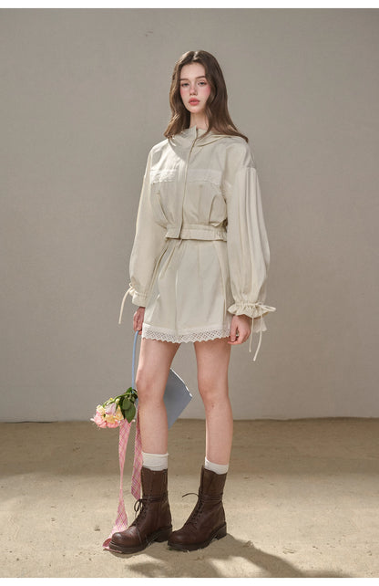 &quot;A Cup of Milk&quot; Relaxed Cotton Trench &amp; Skirt Set