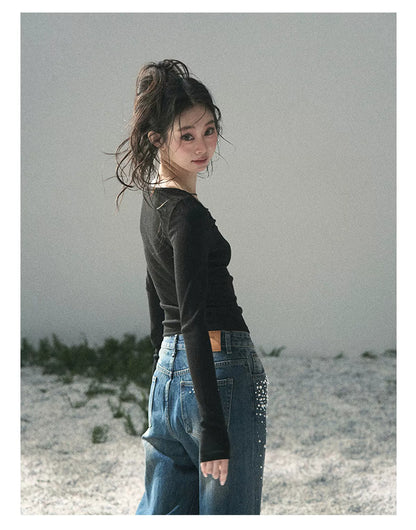 Deep V Lace Knit Top