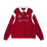 Embroidered Drawstring Rugby Polo Sweatshirt - CHINASQUAD